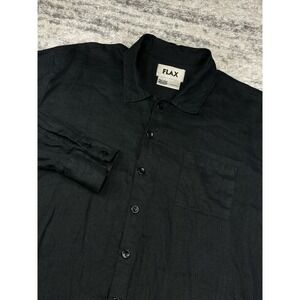 FLAX Lagen Look 100% Linen Long Sleeve Button Down Men's Medium Collared